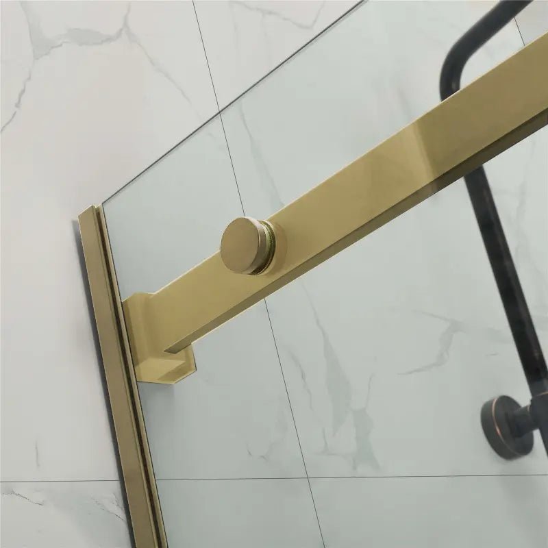 Covey Brushed Gold Frameless Sliding Wall to Wall Shower Screen - RJ Bathroom