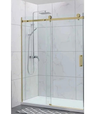 Covey Brushed Gold Frameless Sliding Wall to Wall Shower Screen - RJ Bathroom
