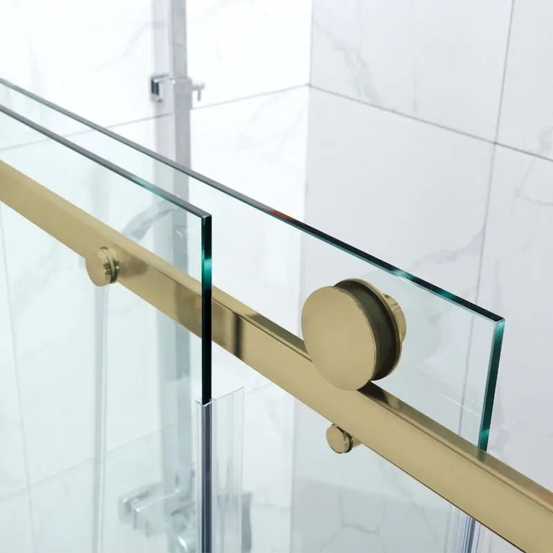 Covey Brushed Gold Frameless Sliding Wall to Wall Shower Screen - RJ Bathroom