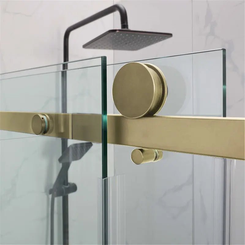 Covey Brushed Gold Frameless Sliding Wall to Wall Shower Screen - RJ Bathroom