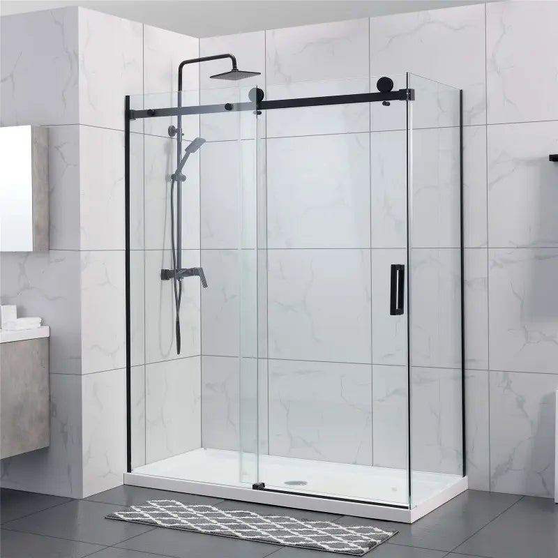 Covey Frameless Matte Black Corner Sliding Door Shower Screen - RJ Bathroom