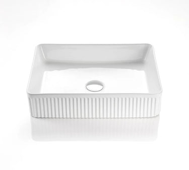 Crete Fluted 500x340mm Rectangular Above Counter Gloss White Basin - RJ Bathroom