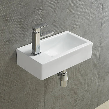 Crete mini 457 x 255mm gloss white wall hung hand basin with left tap hole and bottle trap
