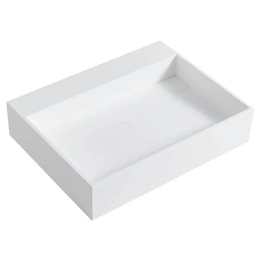 Crete 600 x 460mm solid surface stone wall hung basin in matte white with one tap hole