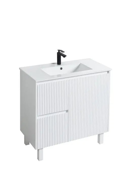 Fluted Freestanding Vanity Brighton 900mm Matte White PVC Waterproof Carrara Dimond Sintered Top 50mm