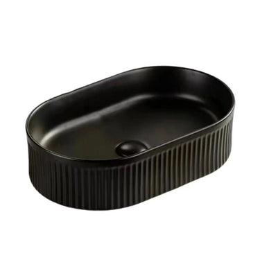 Ellips 500x300mm Oval Fluted Above Counter Matte Black Basin - RJ Bathroom