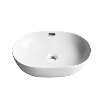 Ellips oval matte white ceramic countertop basin 610x420mm on a white background
