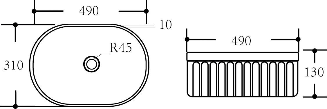 Ellips Oval Flueted Above Counter Matte Black Basin - RJ Bathroom