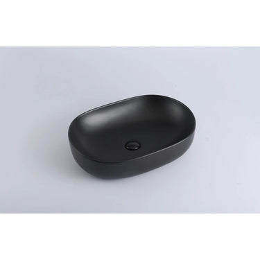 Ellips rectangular matte black ceramic countertop basin 490x350mm on a plain grey background