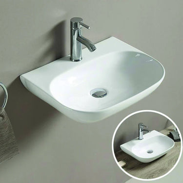 Ellips 500mm gloss white wall hung basin with tap hole and chrome basin mixer