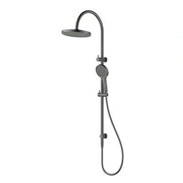 Gun Metal Gooseneck Twin Shower Rail Set Linie BS 250mm Head