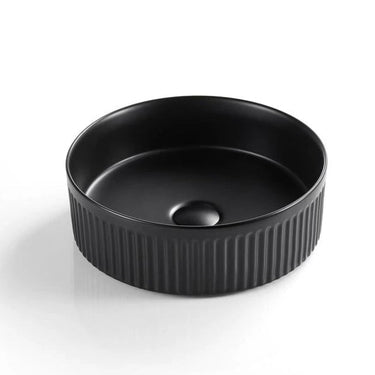 Fluted 400x400mm Cascade Round Above Counter Matte Black Basin - RJ Bathroom