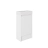 Matte white fluted 450mm freestanding vanity with kickboard and matte white solid surface top, front view