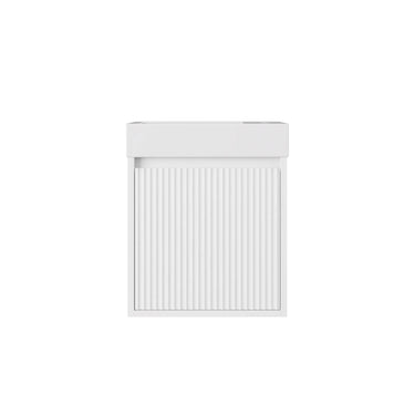 Matte white fluted 450mm slimline wall hung vanity with matte white solid surface top, front view