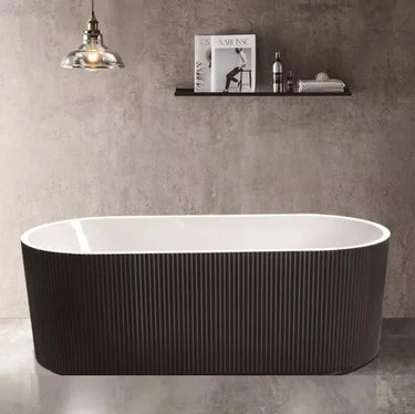 Fluted Agena Oval Round Freestanding Bathtub 1700 Gloss Black White - RJ Bathroom