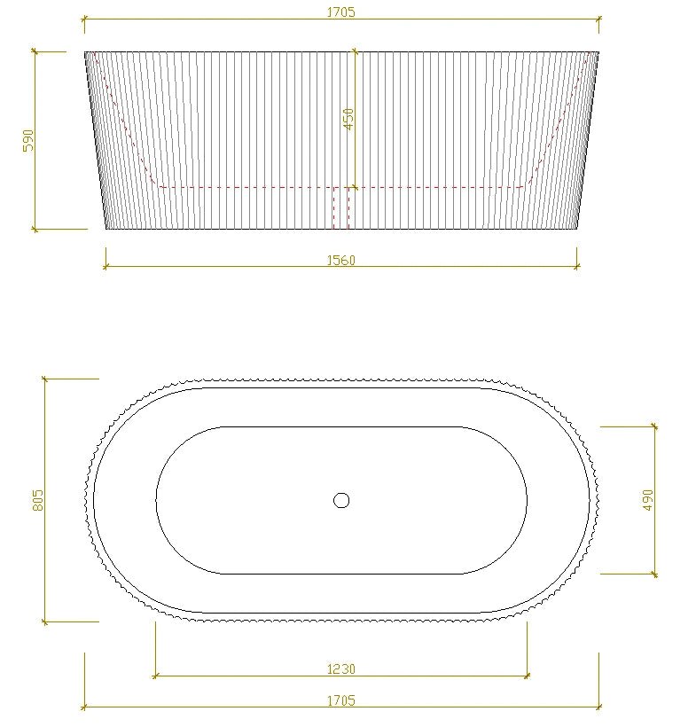 Fluted Agena Oval Round Freestanding Bathtub 1700 Matte Black - RJ Bathroom