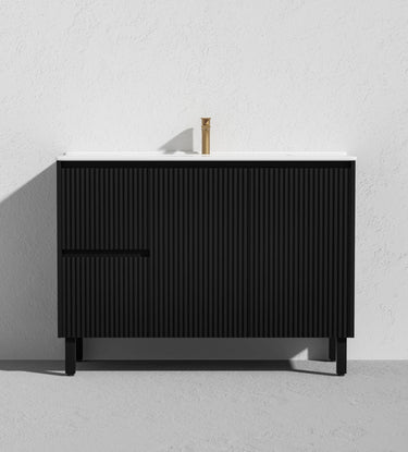 Fluted Freestanding Vanity Brighton 1200mm Matte Black Single Bowl PVC Waterproof Carrara Dimond Sintered Top 50mm - RJ Bathroom