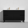 Fluted Freestanding Vanity Brighton 1500mm Double Bowl Matte Black PVC Waterproof Carrara Dimond Sintered Top 50mm - RJ Bathroom