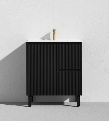 Fluted Freestanding Vanity Brighton 750mm Matte Black PVC Waterproof Carrara Dimond Sintered Top 50mm - RJ Bathroom