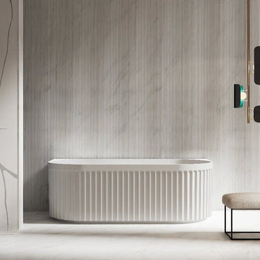 Fluted V - Groove Back to Wall Freestanding Bathtub 1500/1700mm Matte White - RJ Bathroom