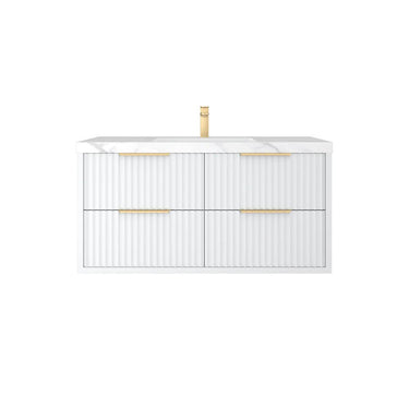 Fluted Wall Hung Vanity Rome Curve 1200mm Single Bowl Waterproof Sintered Stone top - RJ Bathroom
