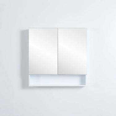 Fremantle 750mm matte white mirror shaving cabinet with shelf, two mirrored doors closed - RJ Bathroom