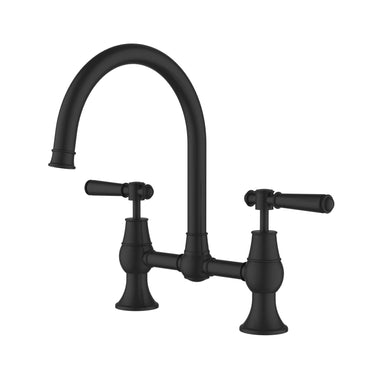 Ikon Clasico Hampton Matte Black Kitchen Mixer Tap - Bridge Design, Lead Free