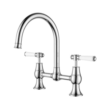 Ikon Clasico Hampton Chrome Kitchen Mixer Tap - Bridge Design, Ceramic Handle, Lead Free