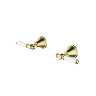 Ikon Clasico Hampton Brushed Gold Shower Wall Taps - Top Assembly, Ceramic Handle, Lead Free
