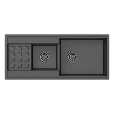 Gabrio 1160x500mm Matte Black double bowl granite workstation sink