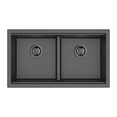 Gabrio 825x470mm Matte Black double bowl granite workstation sink