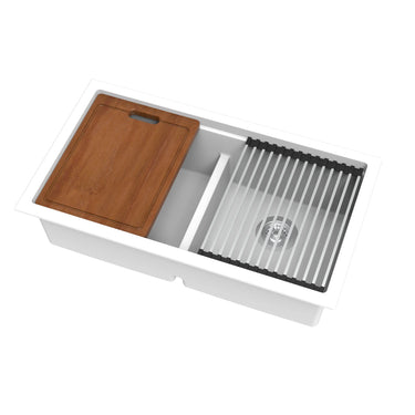 Gabrio 825x470mm Matte White double bowl granite workstation sink