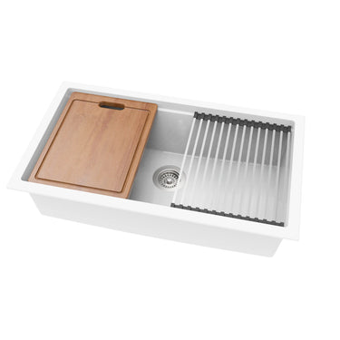 Gabrio 825x470mm Matte White single bowl granite workstation sink