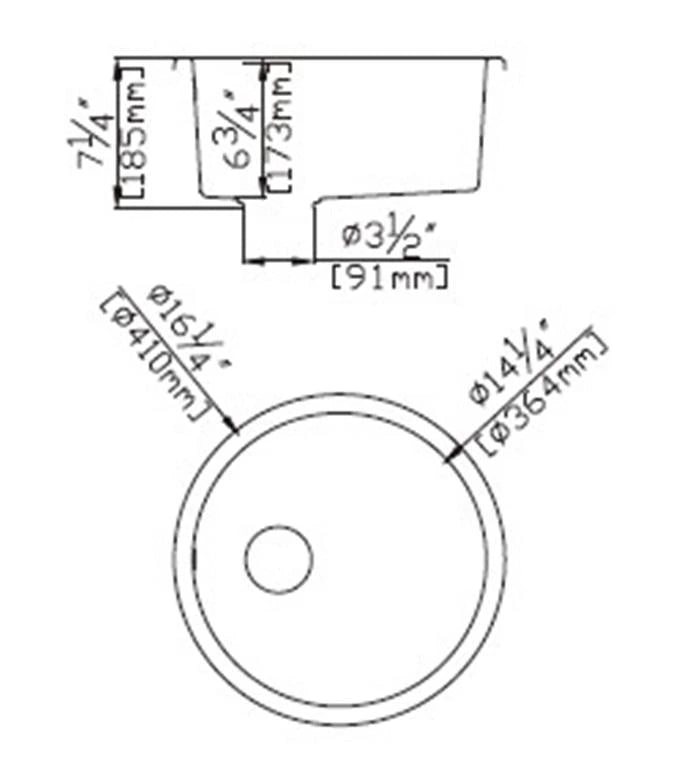 Granite Single Bowl Round Laundry Kitchen Sink 410x410mm Black - RJ Bathroom