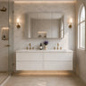 Matte White Hampton shaker wall hung vanity, Hamilton 1500mm single bowl, styled bathroom