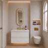 Matte White Hampton shaker wall hung vanity, Hamilton 600mm, styled bathroom