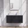 Fremantle 1200mm Double Bowl Matte Black Hampton Shaker Wall Hung Vanity shaker panel fronts and handle-free finger pull detail - RJ Bathroom