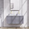 Fremantle 1200mm Double Bowl Matte Grey Hampton Shaker Wall Hung Vanity shaker panel fronts and handle-free finger pull detail - RJ Bathroom
