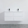 Fremantle 1200mm Double Bowl Matte White Hampton Shaker Wall Hung Vanity installed in a modern bathroom - RJ Bathroom