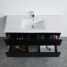 Fremantle 1200mm Single Bowl Matte Black Hampton Shaker Wall Hung Vanity with drawers open showing storage space - RJ Bathroom