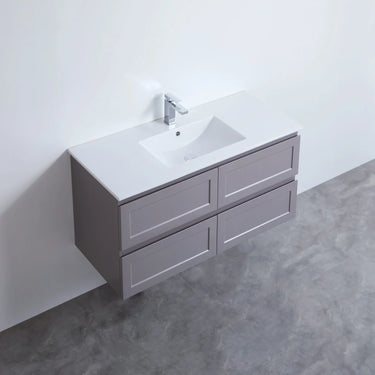 Fremantle 1200mm Single Bowl Matte Grey Hampton Shaker Wall Hung Vanity installed in a modern bathroom - RJ Bathroom
