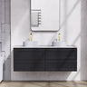 Fremantle 1500mm Double Bowl Matte Black Hampton Shaker Wall Hung Vanity shaker panel fronts and handle-free finger pull detail - RJ Bathroom