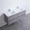 Fremantle 1500mm Double Bowl Matte Grey Hampton Shaker Wall Hung Vanity installed in a modern bathroom - RJ Bathroom