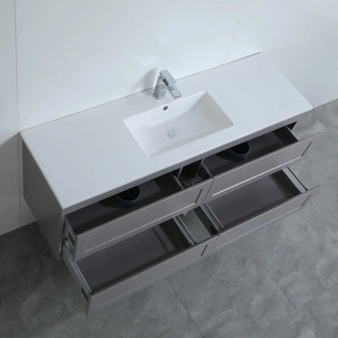 Fremantle 1500mm Single Bowl Matte Grey Hampton Shaker Wall Hung Vanity front view with 4 soft-close drawers (single bowl) - RJ Bathroom