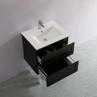 Fremantle 600mm Matte Black Hampton Shaker Wall Hung Vanity front view with 2 soft-close drawers - RJ Bathroom