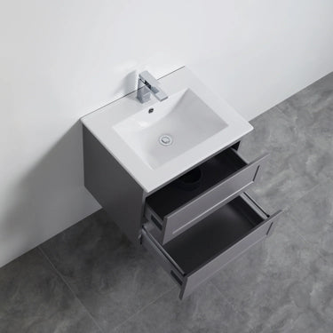 Fremantle 600mm Matte Grey Hampton Shaker Wall Hung Vanity front view with 2 soft-close drawers - RJ Bathroom