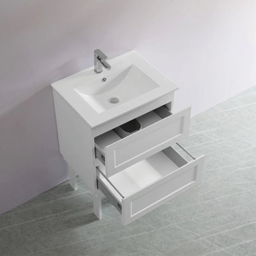 Fremantle 600mm Matte White Hampton Shaker Wall Hung Vanity front view with 2 soft-close drawers - RJ Bathroom