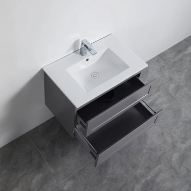 Fremantle 750mm Matte Grey Hampton Shaker Wall Hung Vanity front view with 2 soft-close drawers - RJ Bathroom