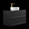 Fremantle 900mm Matte Black Hampton Shaker Wall Hung Vanity shaker panel fronts and handle-free finger pull detail - RJ Bathroom