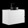Fremantle 900mm Matte White Hampton Shaker Wall Hung Vanity shaker panel fronts and handle-free finger pull detail - RJ Bathroom